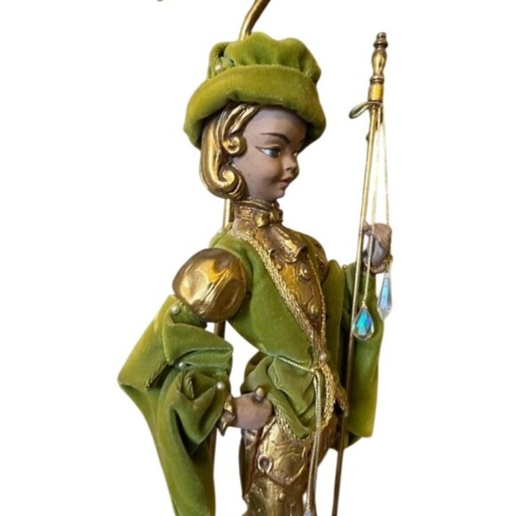 Vtg 40" MCM Italian Pixie Elf Statue Table Floor Lamp Torchiere Green Gold Leaf - Picture 13 of 16